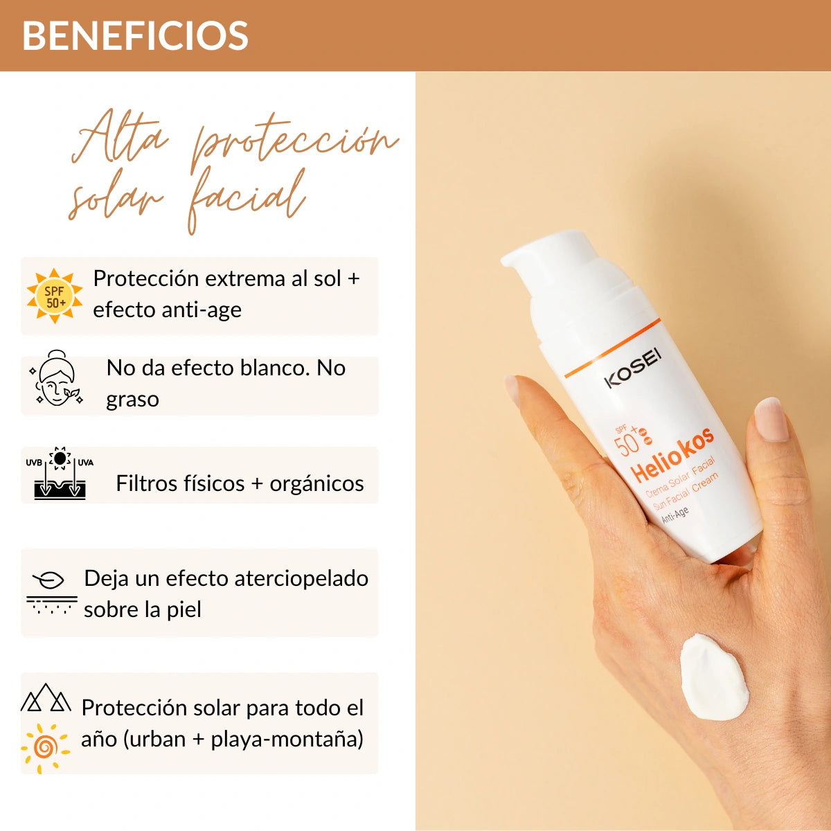 protector solar textura ligera heliokos kosei