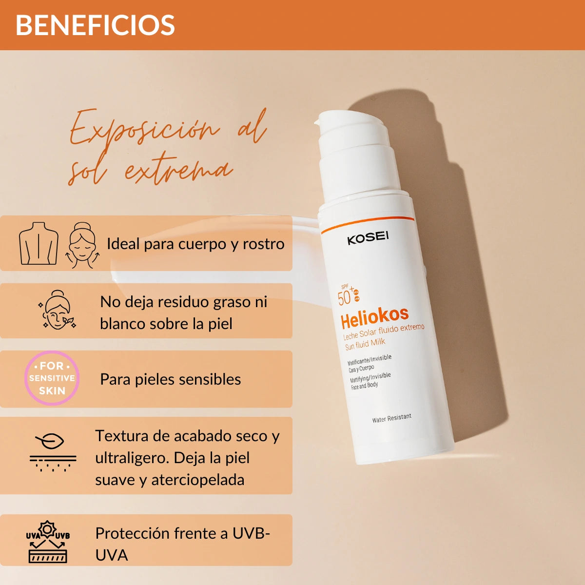 protector solar textura ligera kosei heliokos